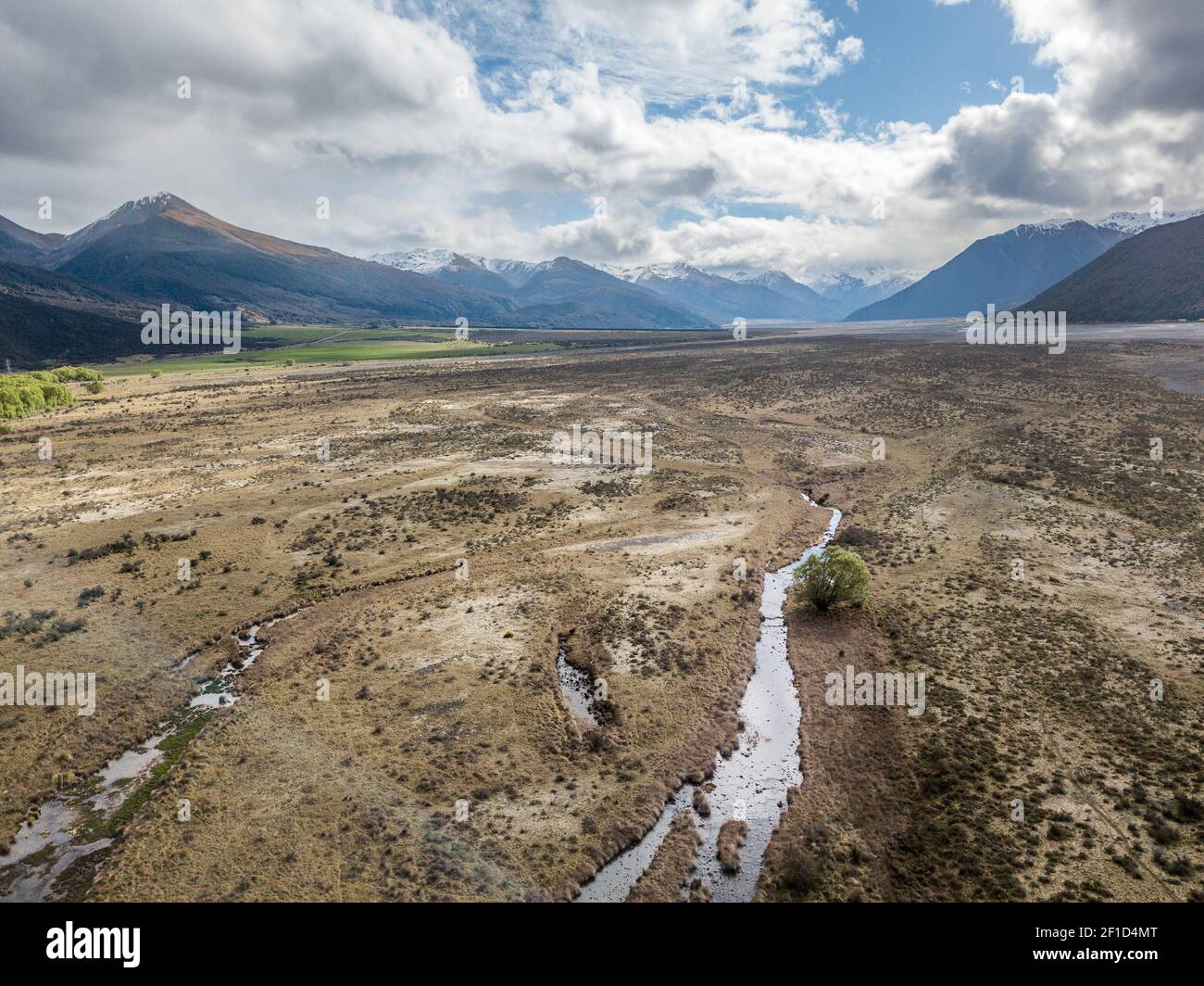 Aerial vista on glacier valley shot in Arthur´  s Pass National Park, New Zealand Stock Photo