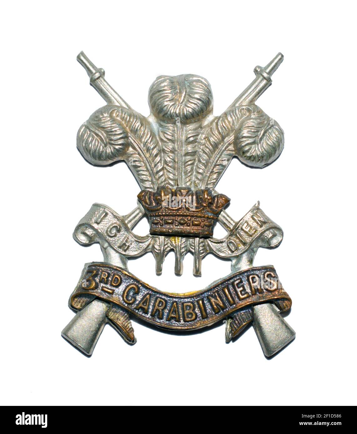 A cap badge of the 3rd Carabiniers (Prince of Wales's Dragoon Guards) c. 1928-1971. Stock Photo