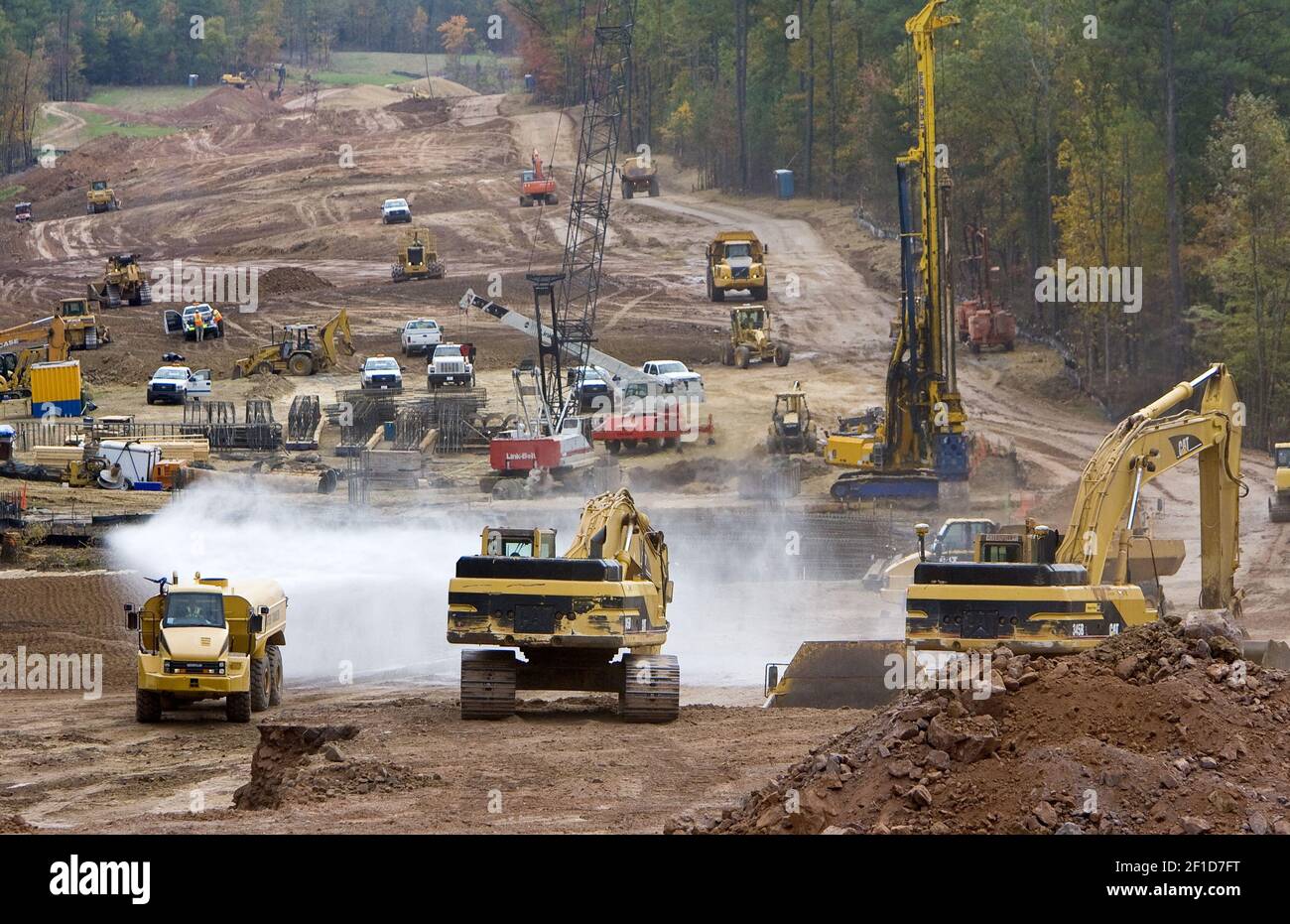 In this 2009 file photo, construction progresses on a section of the Triangle Parkway toll road between Hwy 147 (Durham Freeway) and Hobson Road in Research Triangle Park in Raleigh, North Carolina. Some states are turning to tolling as a way to pay for much-needed highway improvements. But like gasoline taxes, they are unpopular with the public and lawmakers. (Photo by Chris Seward/Raleigh News & Observer/MCT/Sipa USA) Stock Photo