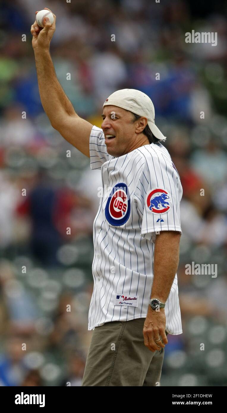 Comedian Kevin Nealon, formerly of Saturday Night Live and currently on Weeds, acknowledges the crowd before throwing out the ceremonial first pitch before Chicago White Sox versus Chicago Cubs baseball game at
