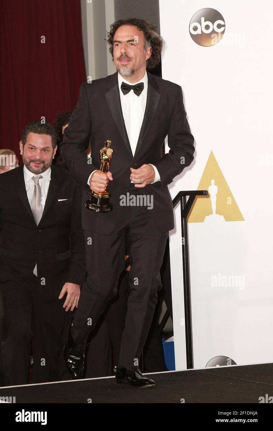22 February 2015 - Hollywood, California - (L-R) Producer/ Director Alejandro G. Inarritu, winner of Best Original Screenplay, Best Director, and Best Motion Picture, for 'Birdman' poses in the press room during the 87th Annual Academy Awards presented by the Academy of Motion Picture Arts and Sciences held at the Dolby Theatre. Photo Credit: Theresa Bouche/AdMedia/Sipa USA Stock Photo