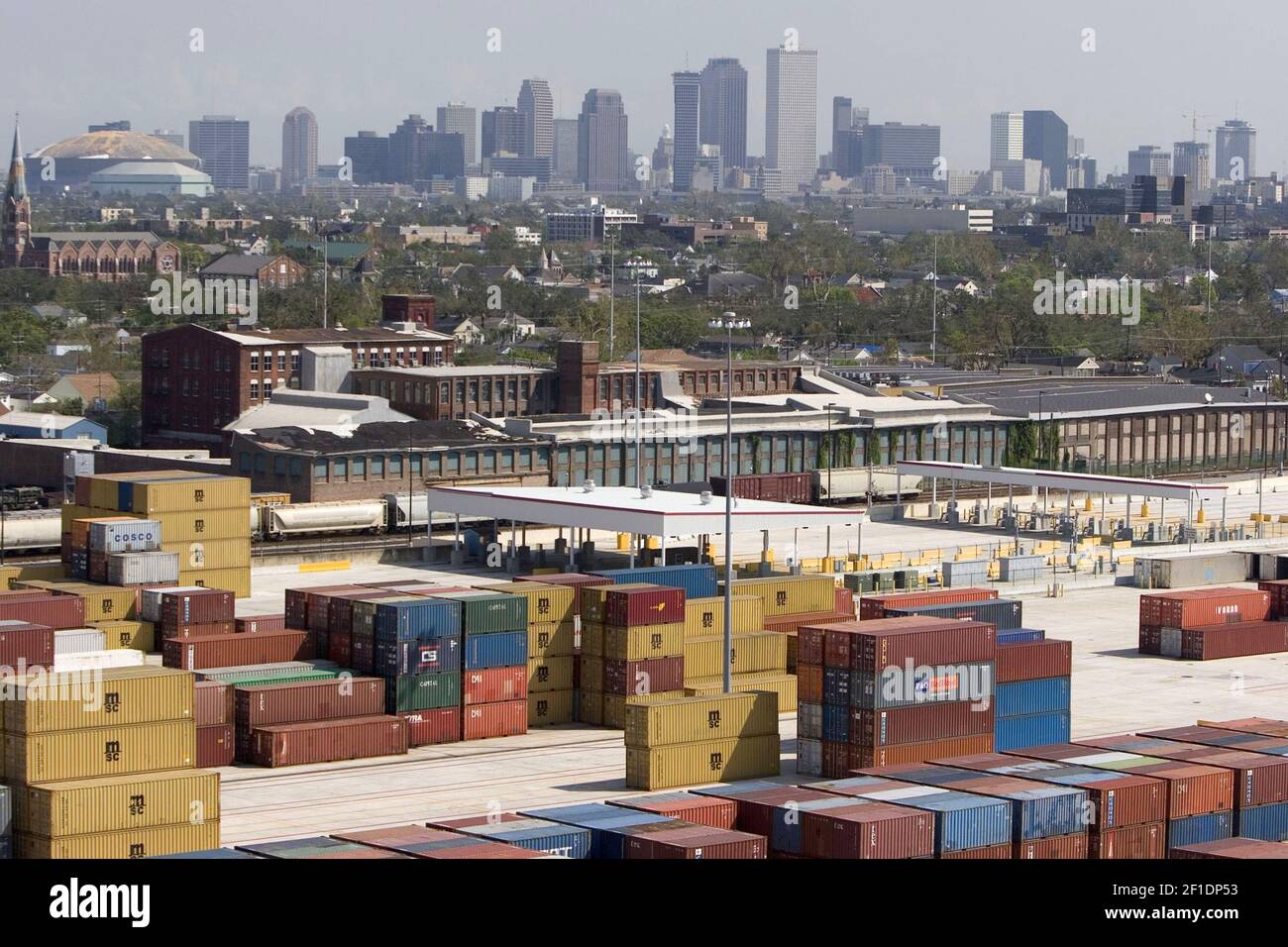 Cargo containers line wharfs of the Port of New Orleans in 2005. (Photo by Norman Ng/Kansas City Star/TNS) *** Please Use Credit from Credit Field *** Stock Photo