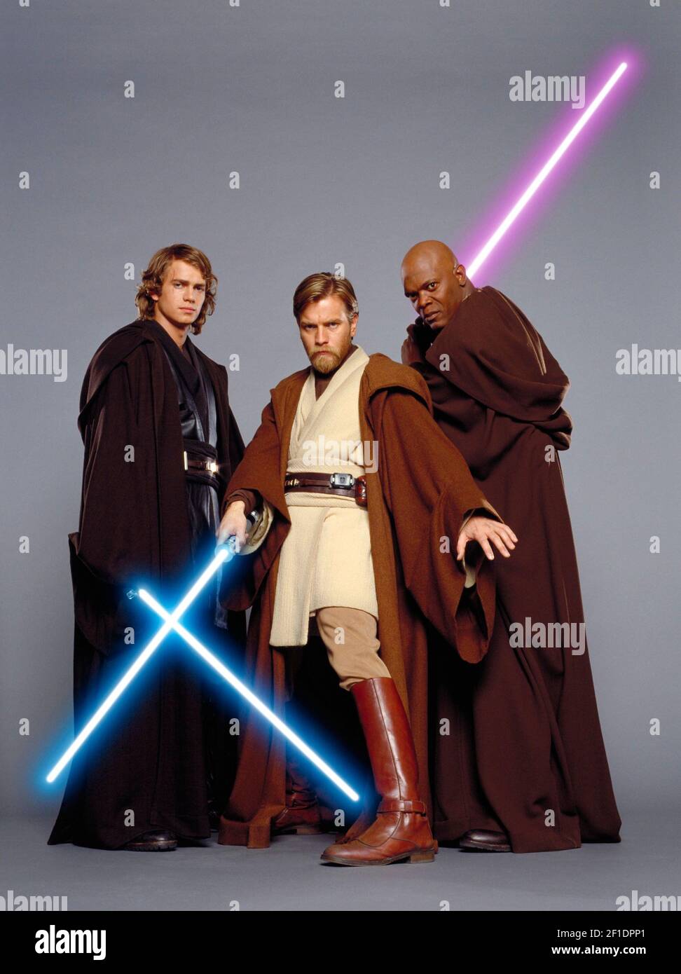 Star Wars: Episode III Revenge of the Sith" (2005) Anakin Skywalker (Hayden  Christensen), Obi-Wan Kenobi (Ewan McGregor) and Mace Windu (Samuel L.  Jackson) (Photo Credit: 20th Century Fox/Shooting Star) *** Please Use