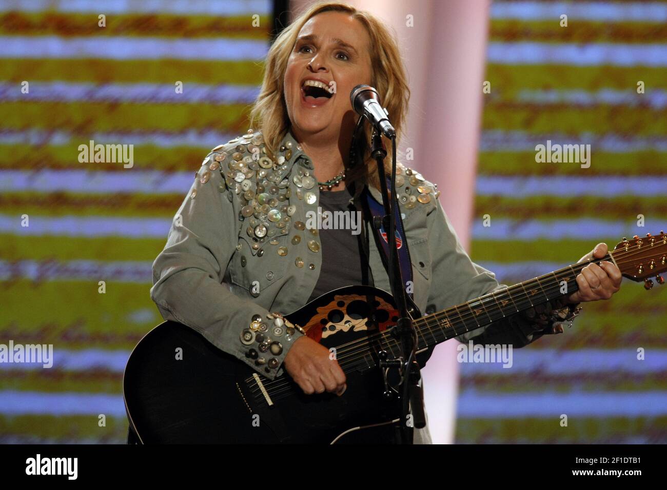Aug 27, 2008; Denver, CO, U.S.A; Melissa Etheridge plays patriotic medley on the third night of the Democratic National Convention at the Pepsi Center in Denver. Mandatory Credit: Sam Riche-USA TODAY/Sipa USA Stock Photo