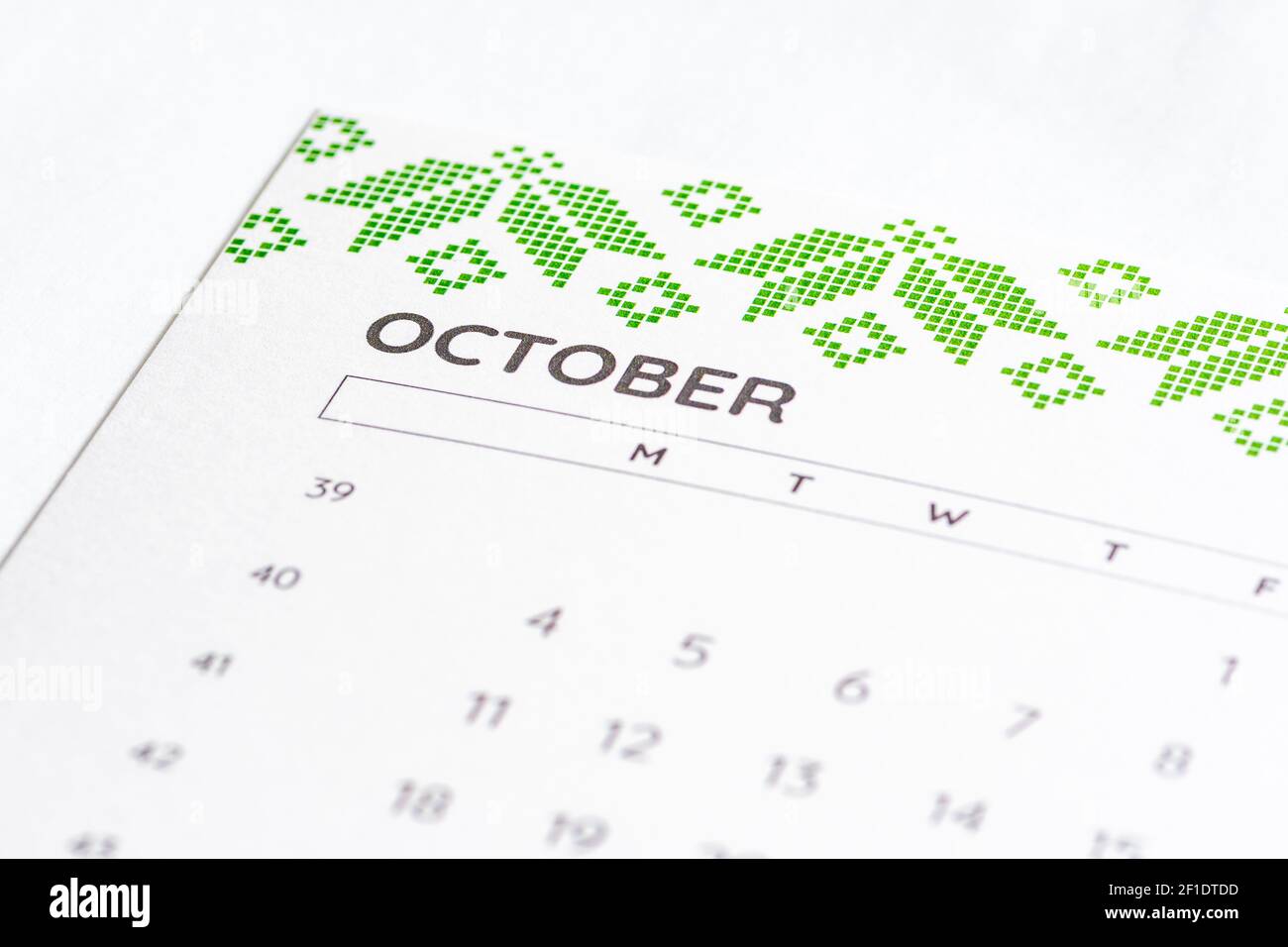 Month of October 2020 on the calendar on a white table with days, close up Stock Photo