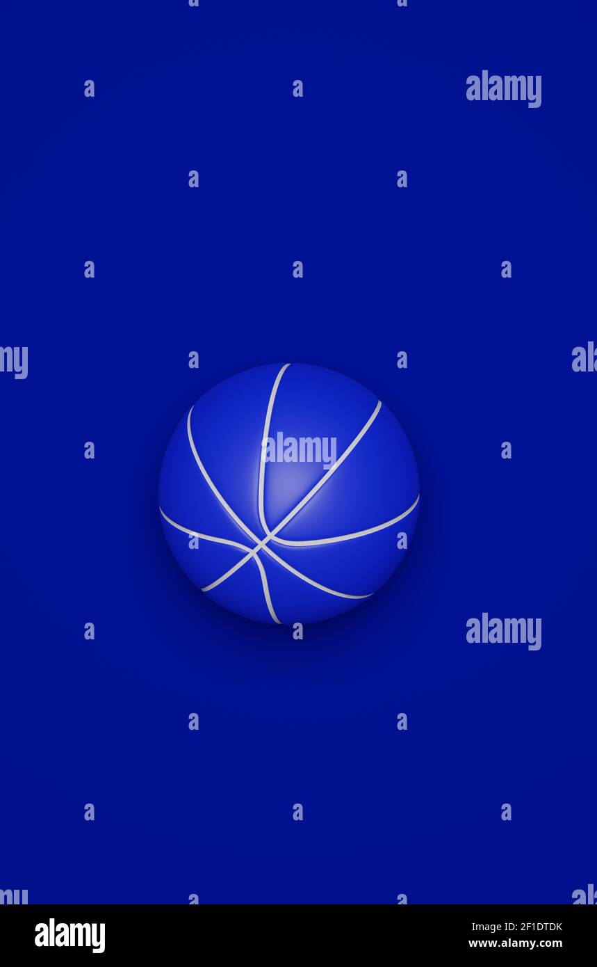 Blue basketball on a blue background, 3d rendering Stock Photo