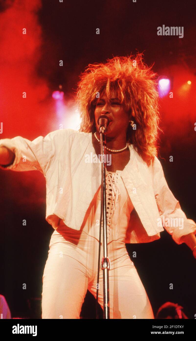 July 28, 1985; East Rutherford, NJ, USA; Singer Tina Turner performs in concert at Giants Stadium in East Rutherford, N.J., on July 28, 1985. The evening's concert teamed her up with Eagles' frontman Glenn Frey. Mandatory Credit: Carmine Galasso/NorthJersey.com via USA TODAY NETWORK/Sipa USA Stock Photo
