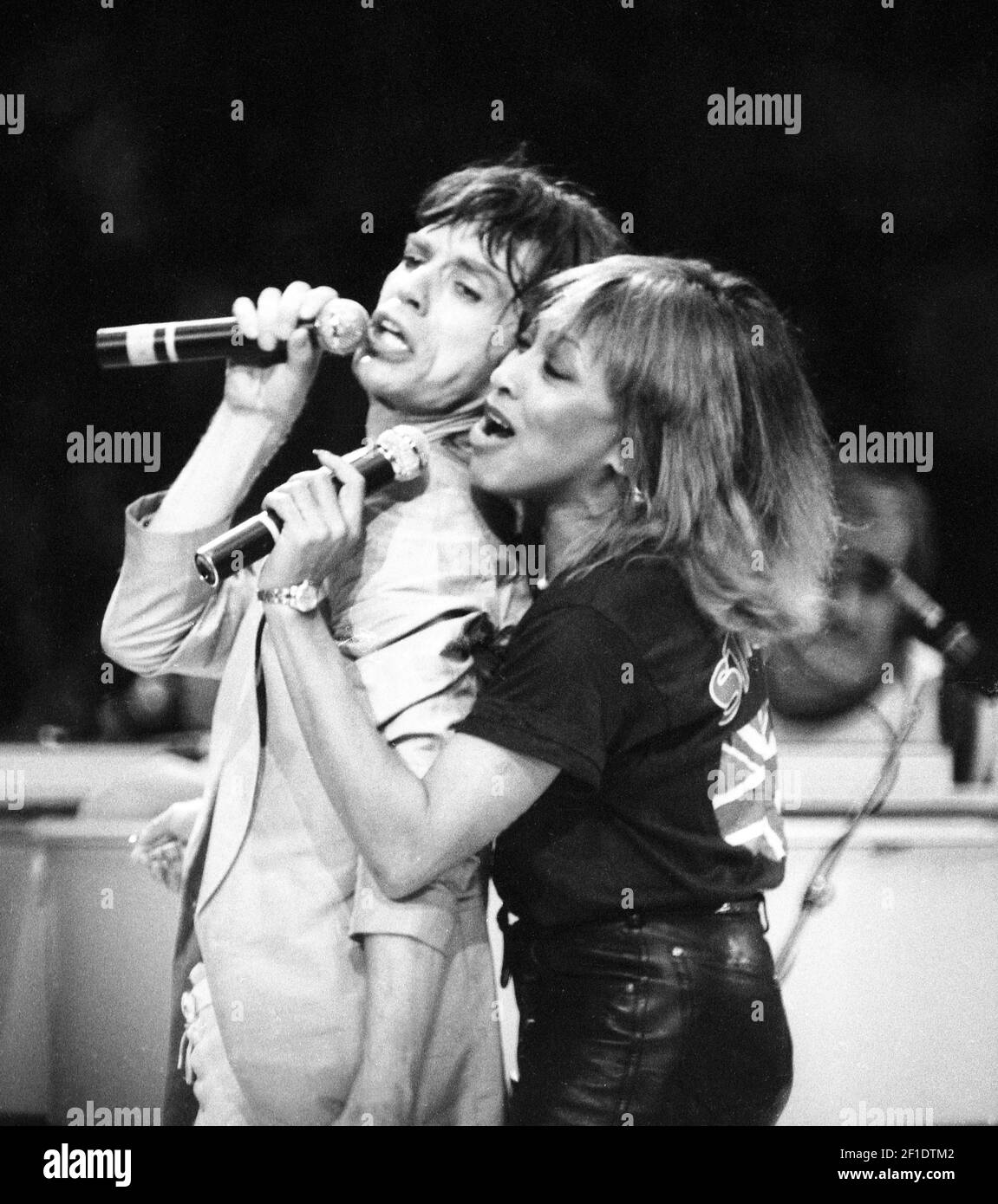 November 5, 1981; East Rutherford, NJ, USA; Singer Tina Turner sings a duet with Mick Jagger as part of the Rolling Stones concert at Giants Stadium in East Rutherford, N.J., on November 5, 1981. Mandatory Credit: Peter Karas/NorthJersey.com via USA TODAY NETWORK/Sipa USA Stock Photo