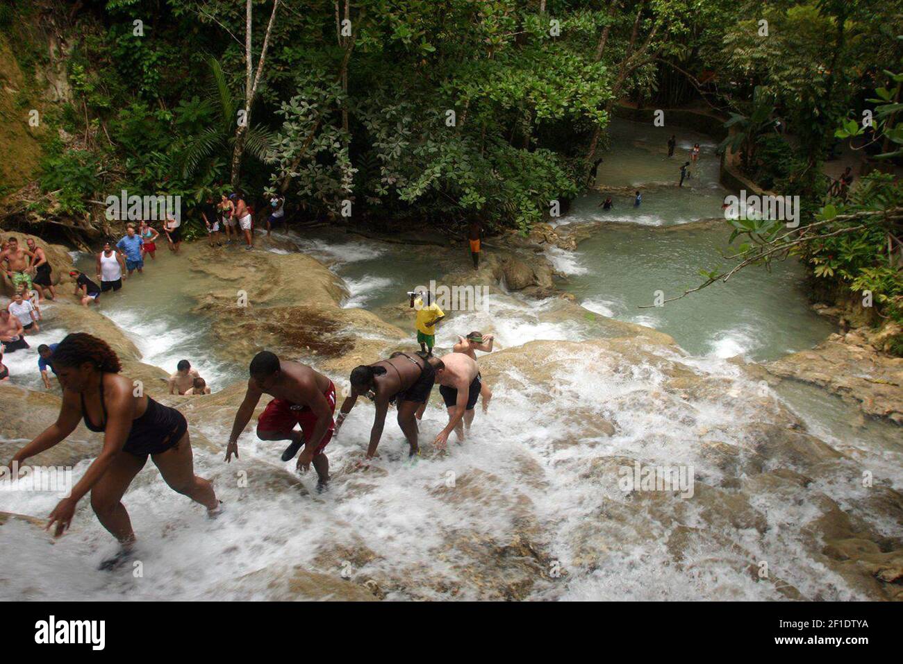 Climbing Dunn's River Falls is one of the top attractions at Ocho Rios in Jamaica. The country reopened its international airports Monday. (Photo by Tom Uhlenbrock/St. Louis Post-Dispatch/TNS/Sipa USA) Stock Photo