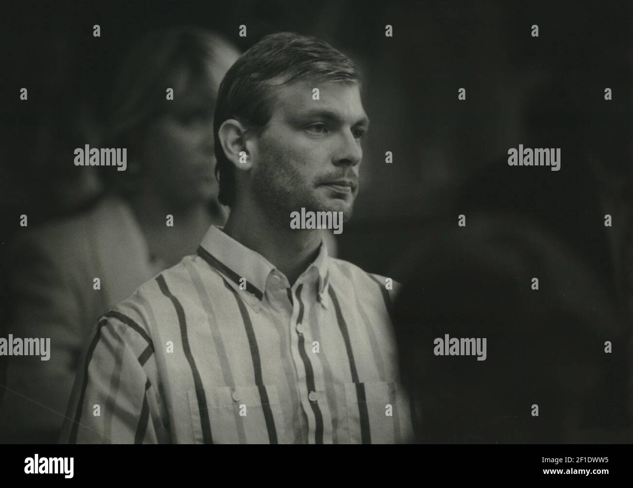 July 1991; Milwaukee, WI, USA; Jeffrey Dahmer makes his initial appearance in court the day after he was arrested at his near west side apartment. Mandatory Credit: Gary Porter/Milwaukee Journal Sentinel via USA TODAY NETWORK/Sipa USA Stock Photo