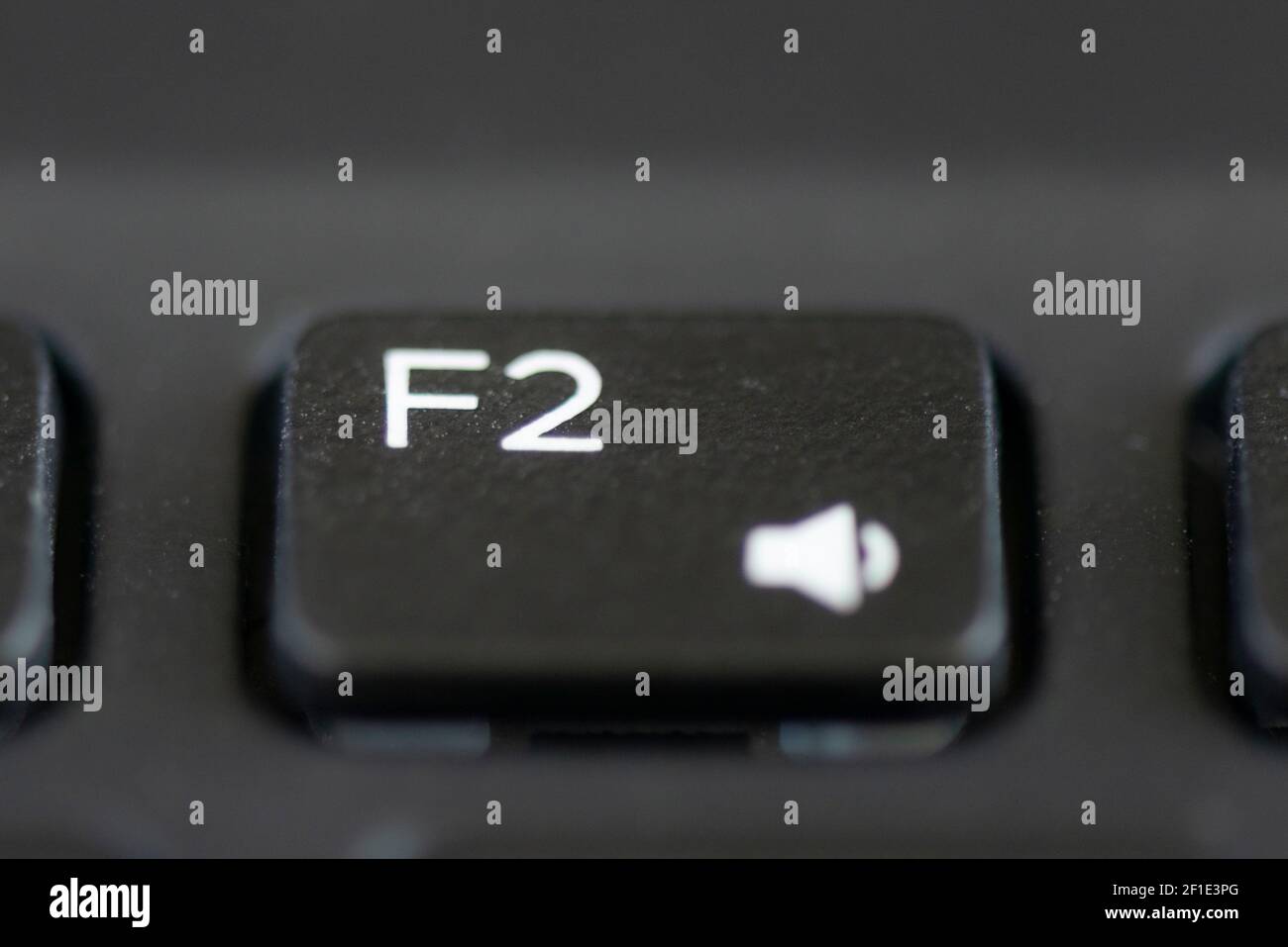 F2 and decrease volume key on a laptop keyboard Stock Photo