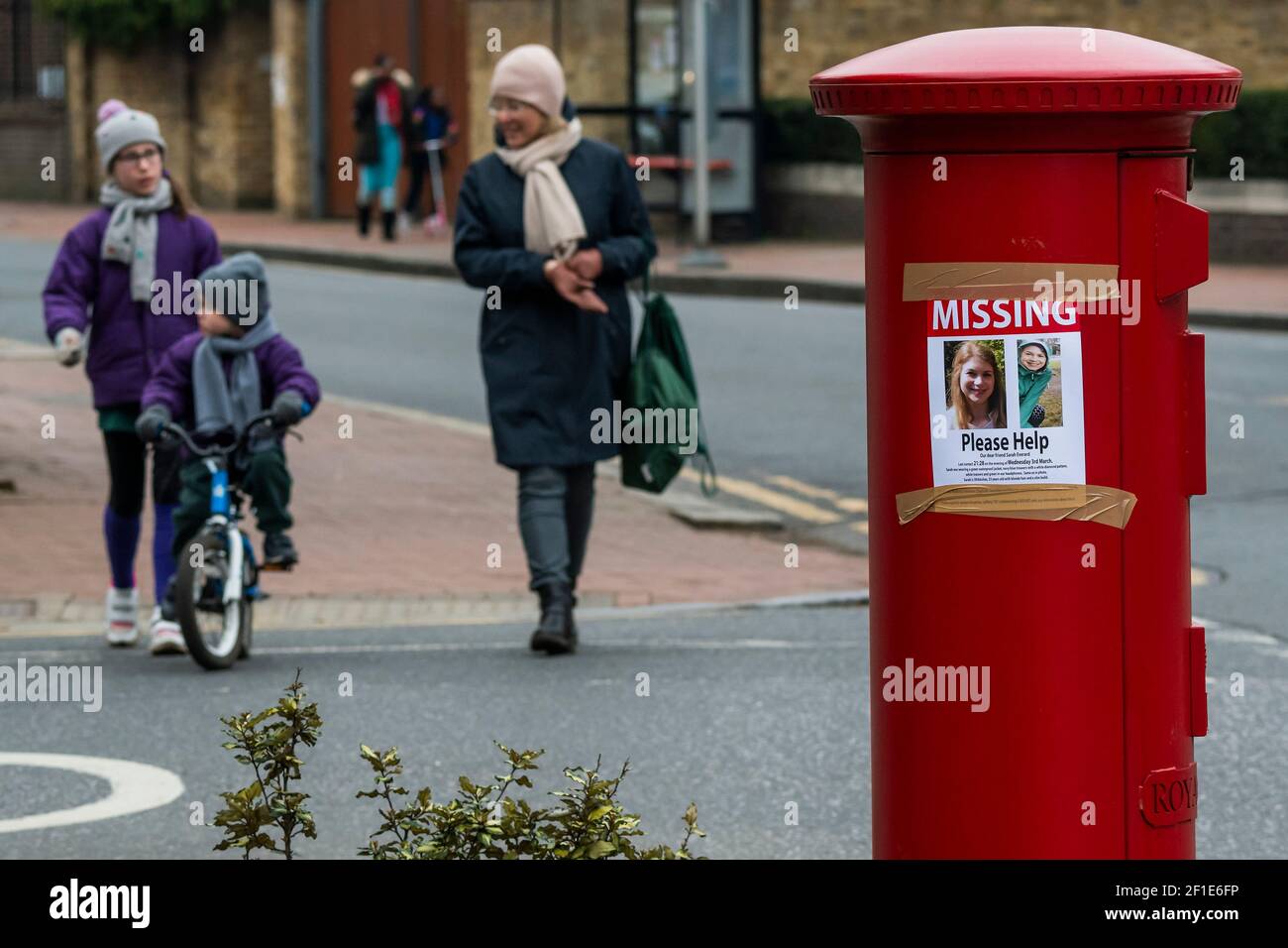 London, UK. 8th Mar, 2021. Missing signs (asking for any information), near Clapham Common, for Sarah Everard, who disappeared after 9:28 on March 3 somewhere between Clapham Junction and Brixton Credit: Guy Bell/Alamy Live News Stock Photo