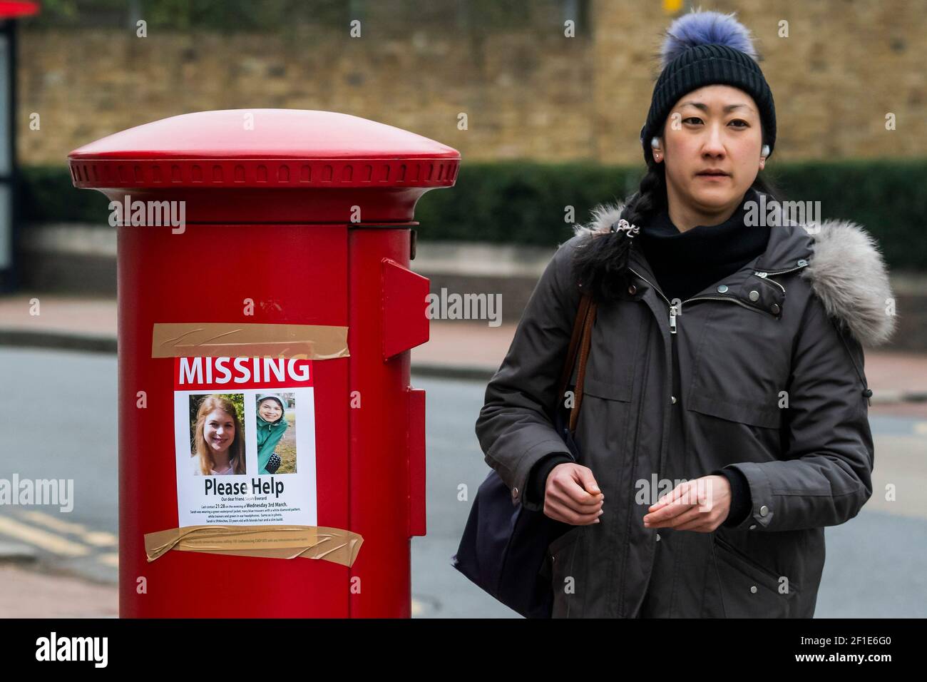 London, UK. 8th Mar, 2021. Missing signs (asking for any information), near Clapham Common, for Sarah Everard, who disappeared after 9:28 on March 3 somewhere between Clapham Junction and Brixton Credit: Guy Bell/Alamy Live News Stock Photo