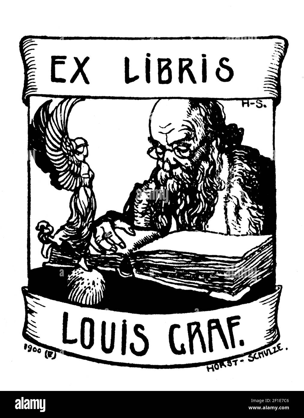 1900 bookplate designed for Louis Graf by German painter Paul Horst-Schulze Stock Photo