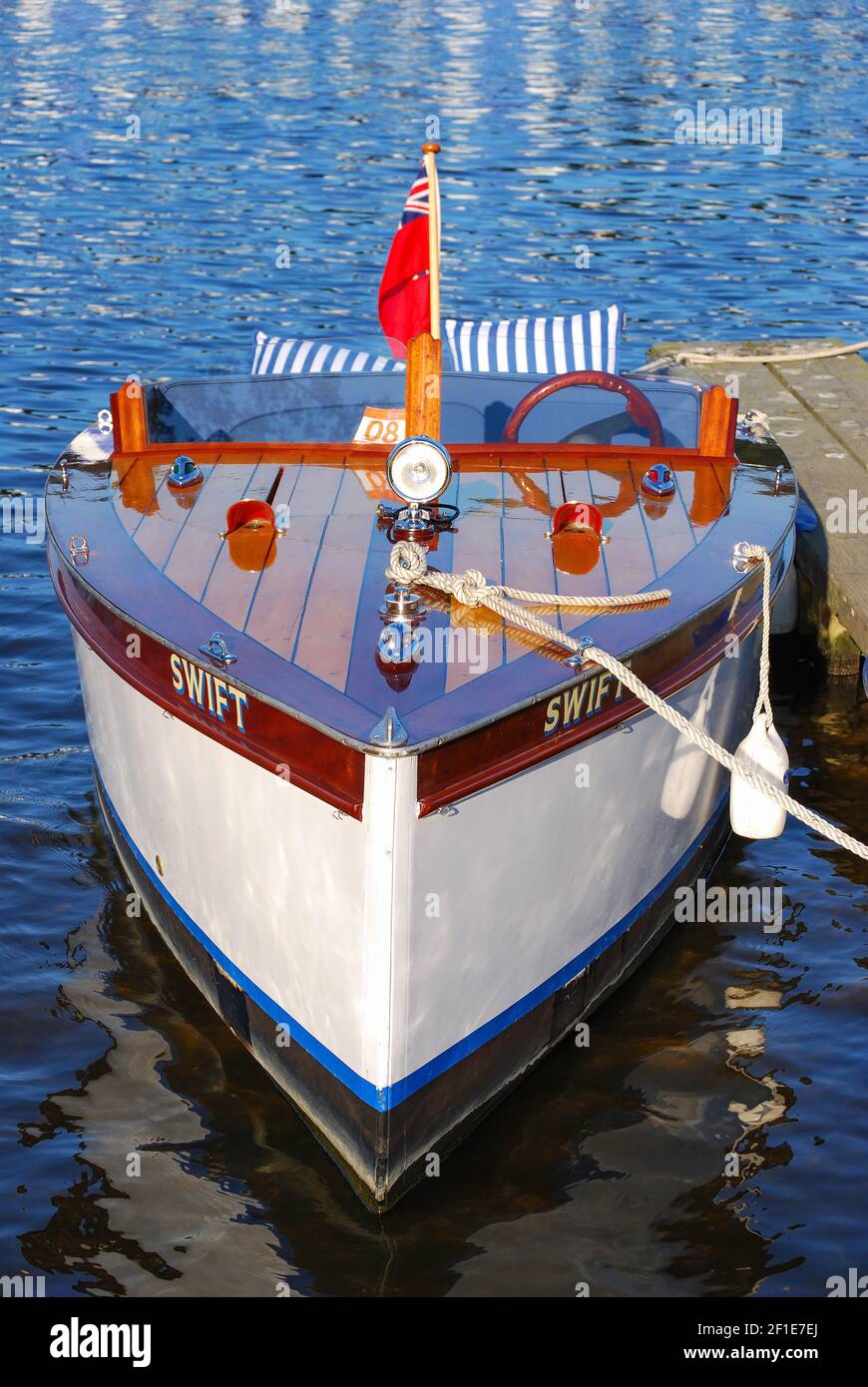 Wooden slipper launch at berth on River Thames, Henley-on-Thames, Oxfordshire, England, United Kingdom Stock Photo