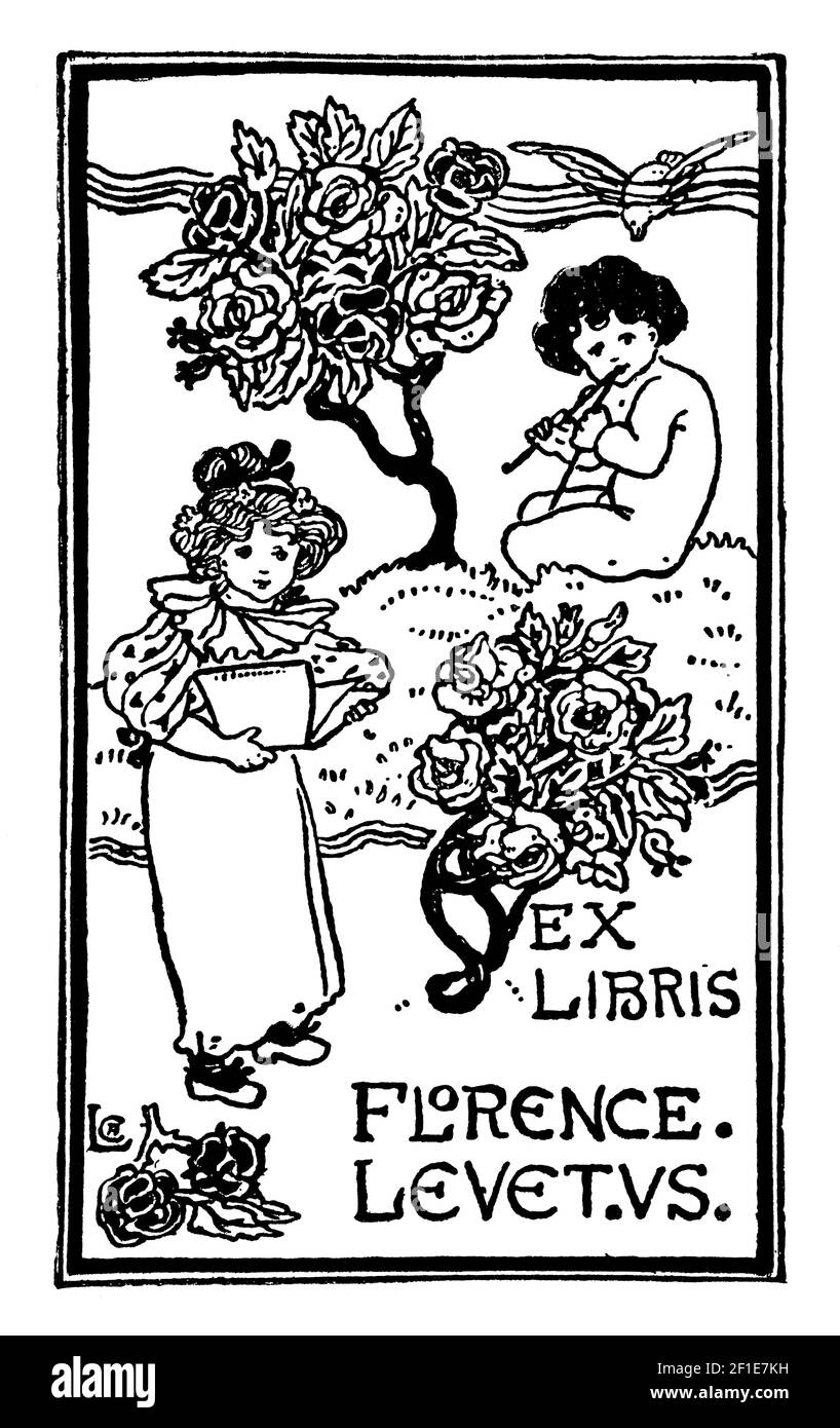 bookplate designed for Florence Levetus by author, poet and illustrator Celia Levetus Stock Photo