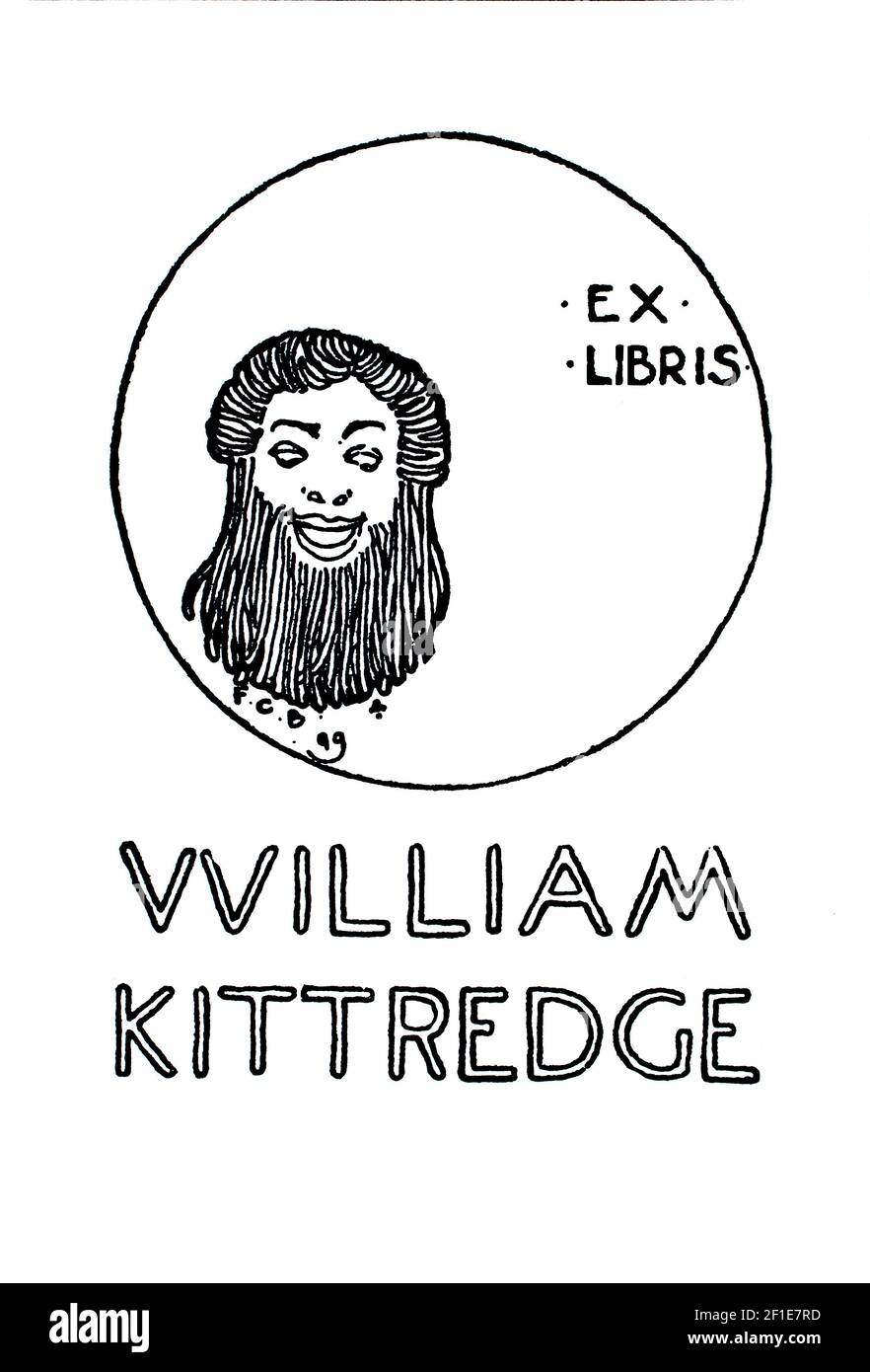 simple 1899 bookplate designed for William Kittredge by American artist, Frank Chouteau Brown of Boston Mass. Stock Photo