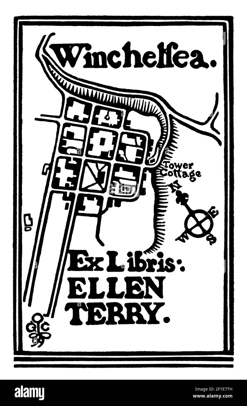 1899 map bookplate for famous actress, Ellen Terry, designed by her son Edward Gordon Craig Stock Photo