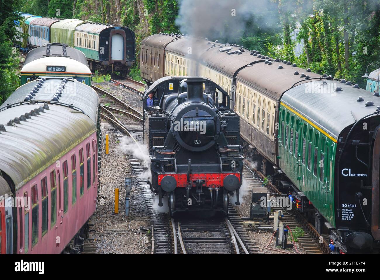 Steam Train at Mid Hants Watercress Heritage Railway, Alresford Railway Station, New Alresford, Hampshire, England, United Kingdom Stock Photo