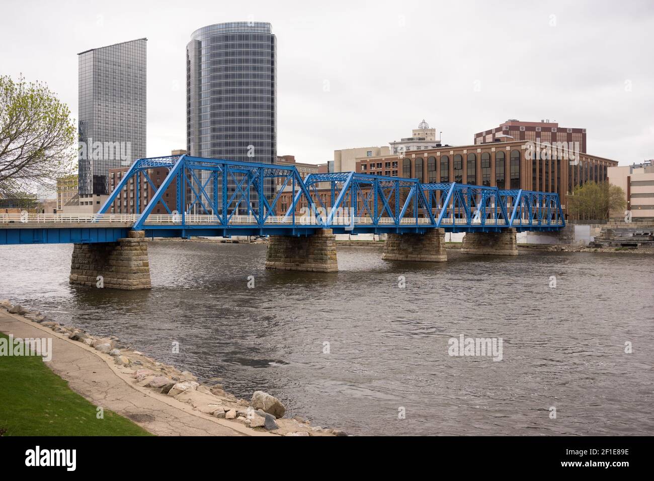 Grand Rapids Michigan Downtown City Skyline Waterfront Bridge Stock Photo Alamy