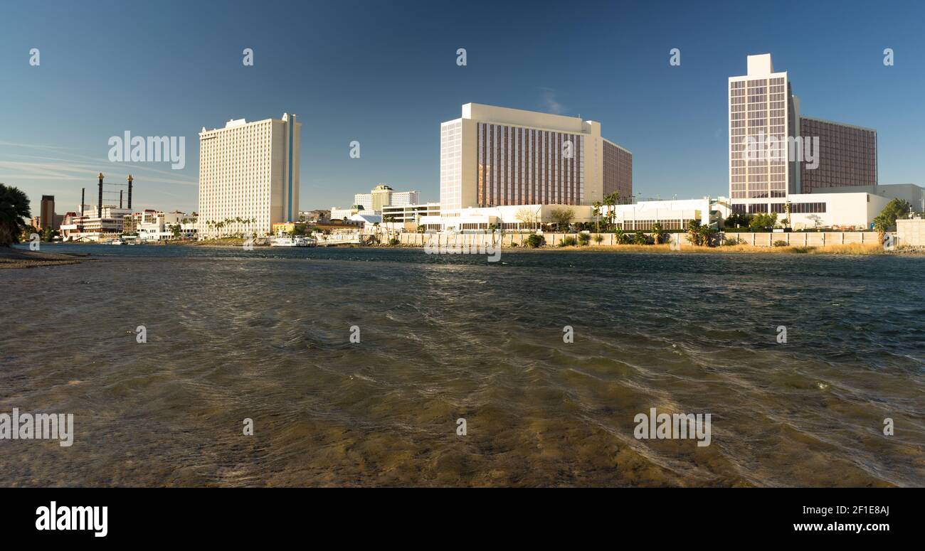 Laughlin Nevada Colorado River Waterfront Downtown City Skyline Stock