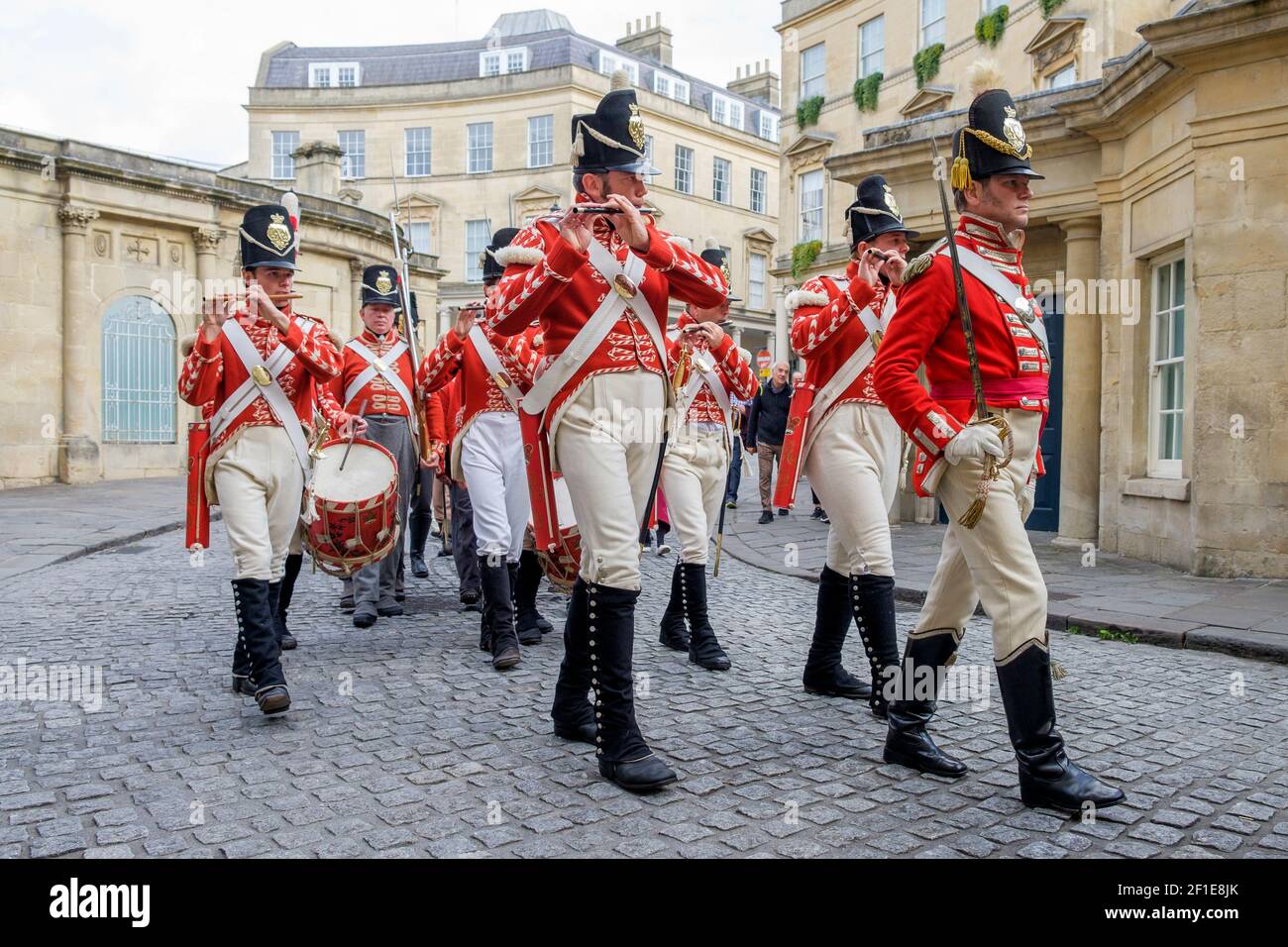 The re-enactment group,His Majesty's 33rd Regiment of Foot are pictured as they take part in the Jane Austen Grand Regency Costumed Promenade 15/09/18 Stock Photo