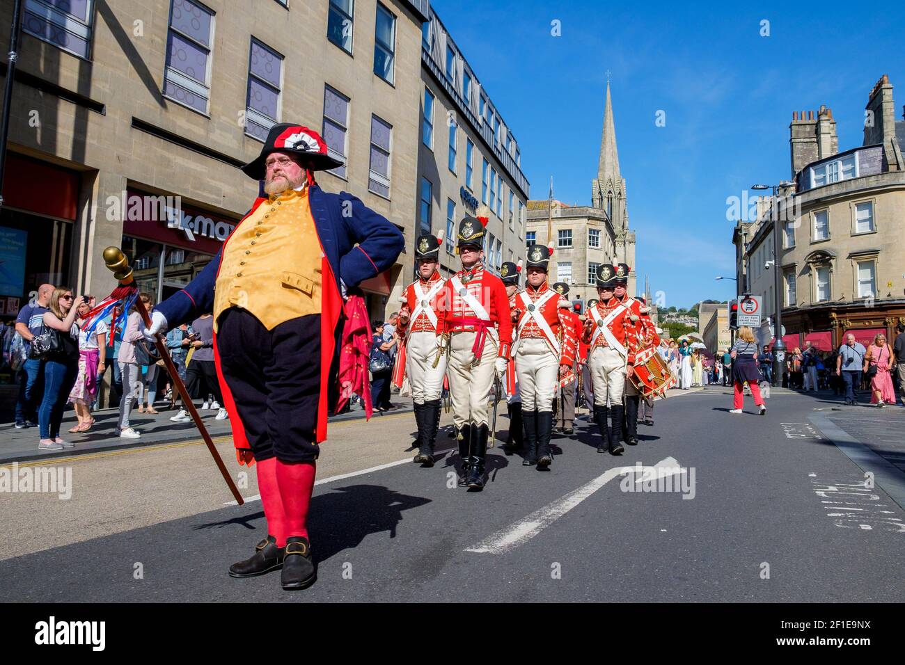 The re-enactment group,His Majesty's 33rd Regiment of Foot are pictured as they take part in the Jane Austen Grand Regency Costumed Promenade 14/09/19 Stock Photo