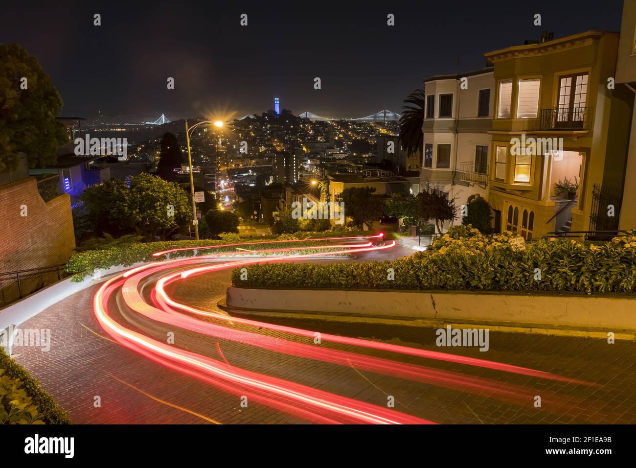 Night View of Lombard Street Stock Photo