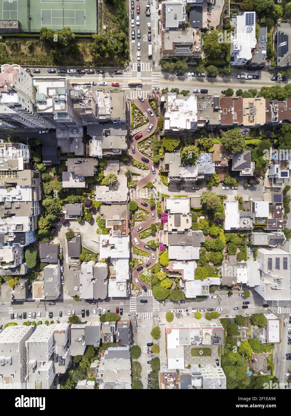 Aerial View of Lombard Street and San Francisco Stock Photo