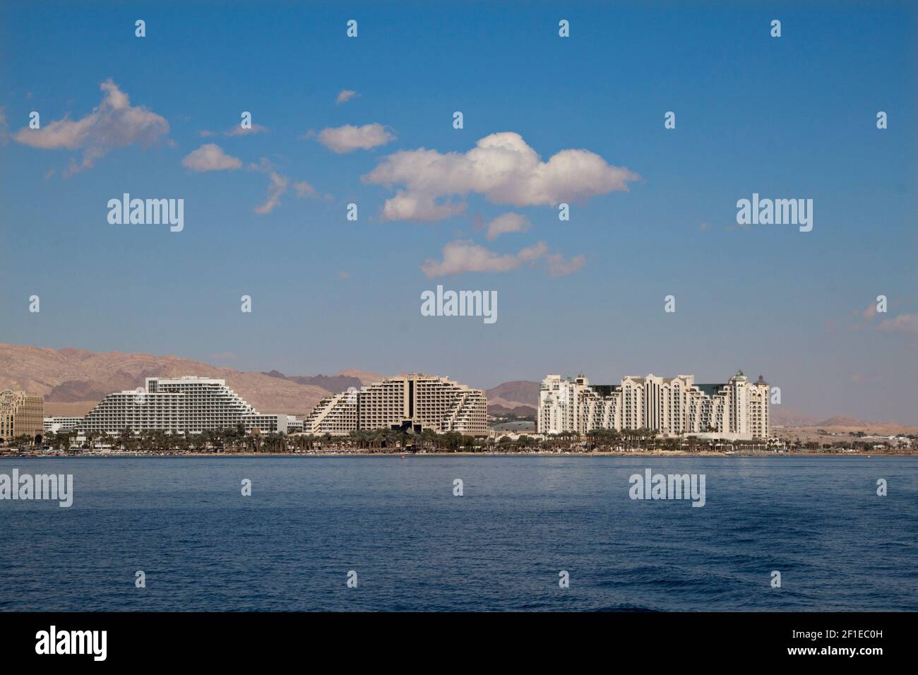 Eilat, Israel cityscape as seen from the Red Sea Stock Photo