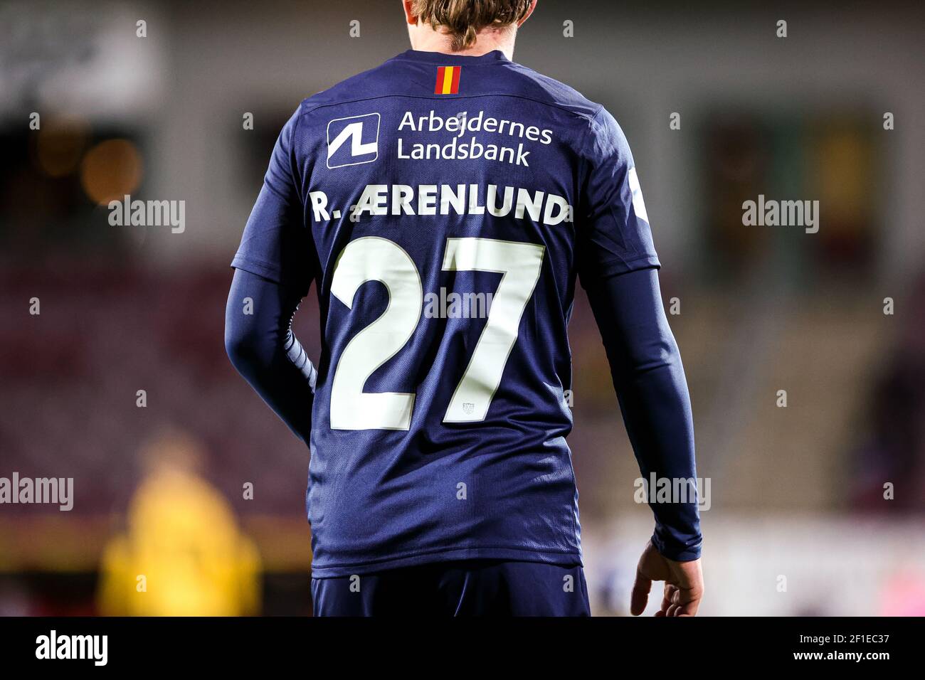Farum, Denmark. 7th Mar, 2021. On the occasion of International Women's Day, players of FC Nordsjaelland wore custom names on their shirts, as a tribute to local women who are working in healt care, in the front line of battling Covid-19. Heres Daniel Svensson (27) with the name 'R. Aerenlund' on his back. Seen during the 3F Superliga match between FC Nordsjaelland and AC Horsens in Right to Dream Park in Farum. (Photo Credit: Gonzales Photo/Alamy Live News Stock Photo