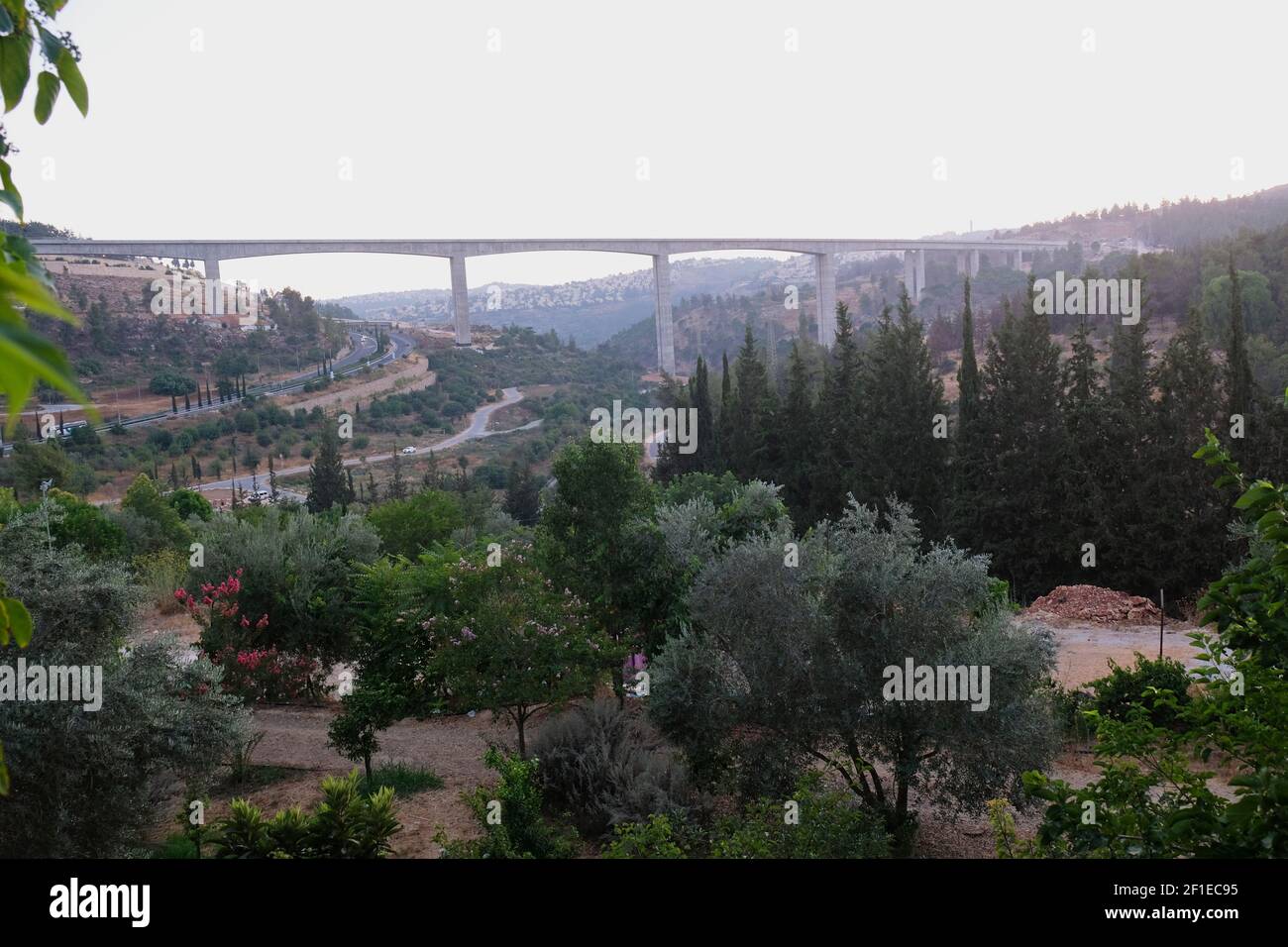 Railway bridges on the new Tel Aviv to Jerusalem railway line the longest and tallest such bridge in Israel Stock Photo