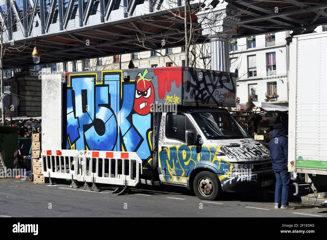 Spray paintings on trucks - Barbès - Paris - France Stock Photo