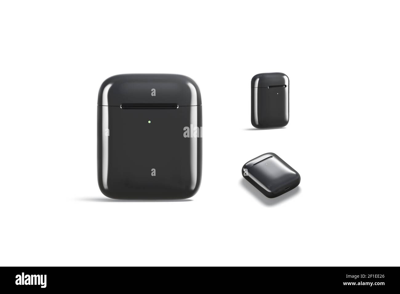 Blank black closed headphones case mockup, different views, 3d