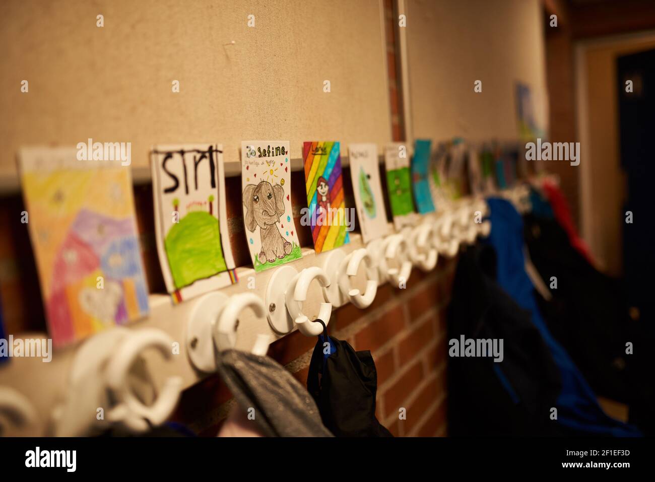 Cute handmade name-tags at a school Stock Photo