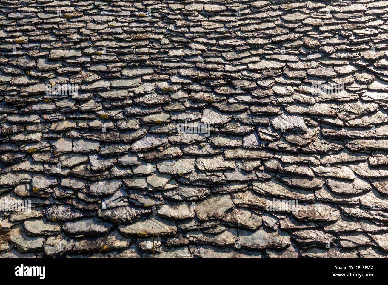 Close up of a flagstone roof in France Stock Photo