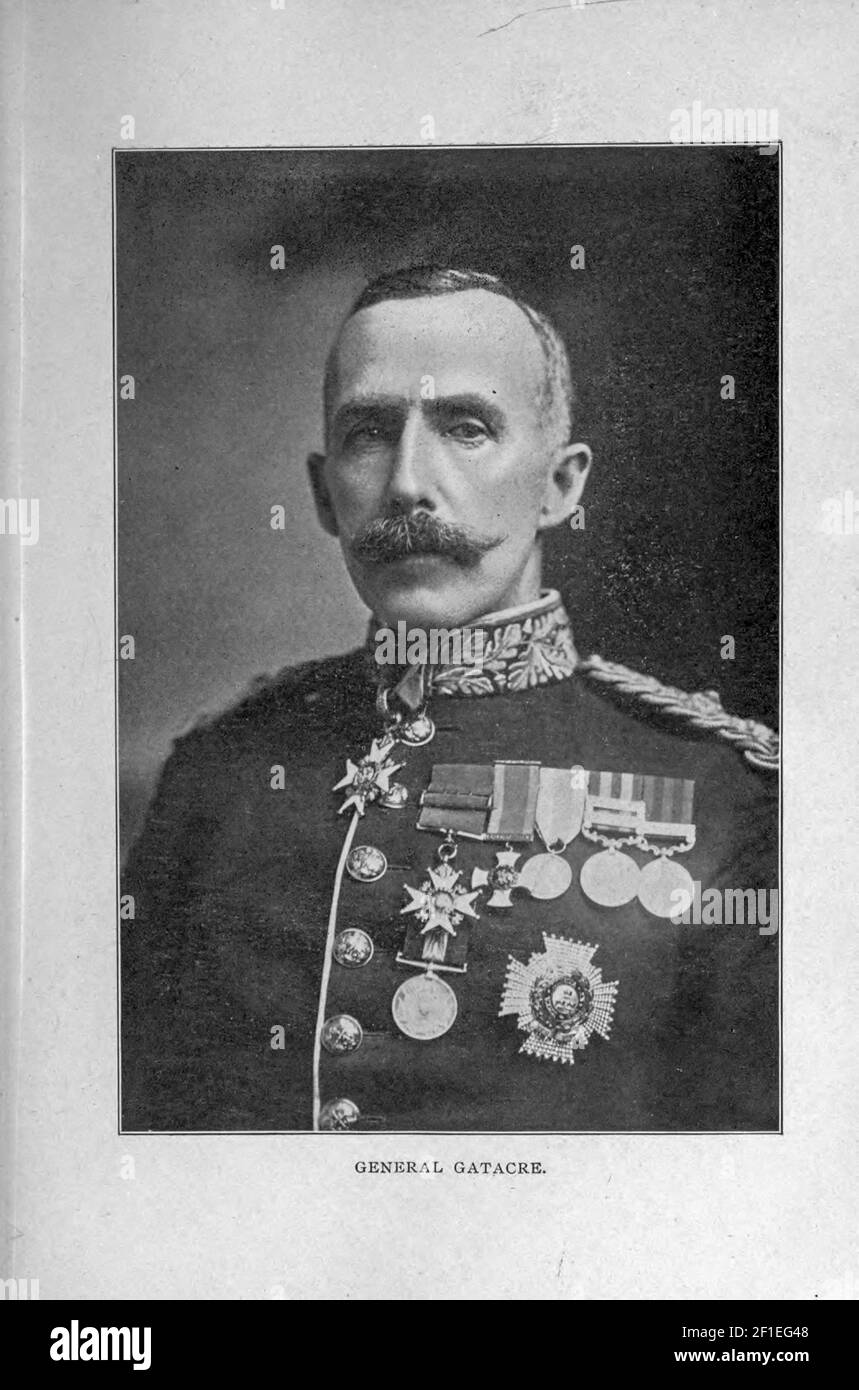 Lieutenant-General Sir William Forbes Gatacre KCB DSO (3 December 1843 – 18 January 1906) was a British soldier who served between 1862 and 1904 in India and Africa. He commanded the British Army Division at the Battle of Omdurman and the 3rd Division during the first months of the Second Boer War, during which time he suffered a humiliating defeat at the Battle of Stormberg. from the book ' Boer and Britisher in South Africa; a history of the Boer-British war and the wars for United South Africa, together with biographies of the great men who made the history of South Africa ' By Neville, Joh Stock Photo