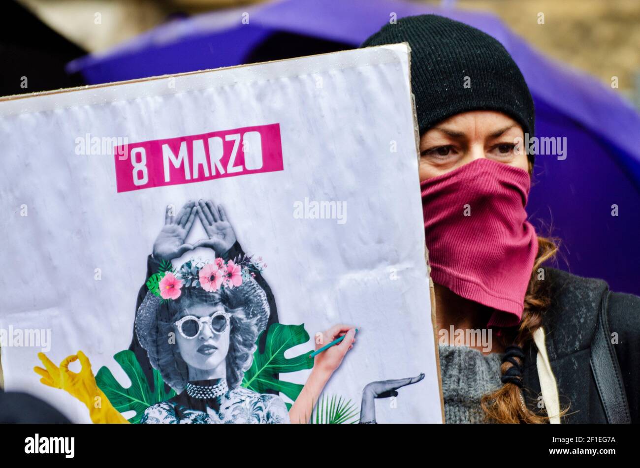 Rome, Italy. 08th Mar, 2021. Non una di meno movement's flash mob in front of ministry of economy during the international women's day against gender violence and discrimination Credit: LSF Photo/Alamy Live News Stock Photo