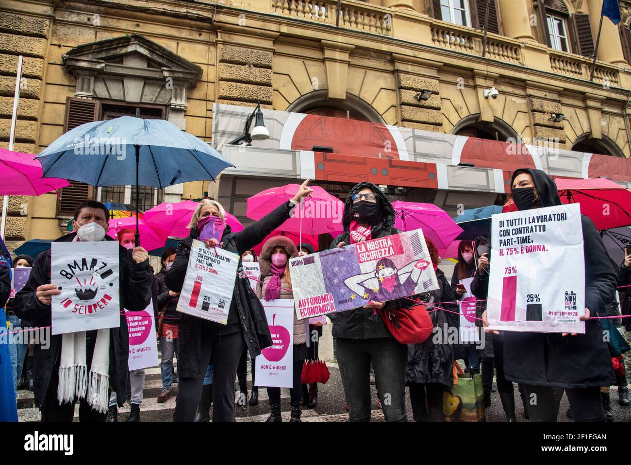 Rome, Italy. 08th Mar, 2021. Non una di meno movement's flash mob in front of ministry of economy during the international women's day against gender violence and discrimination Credit: LSF Photo/Alamy Live News Stock Photo