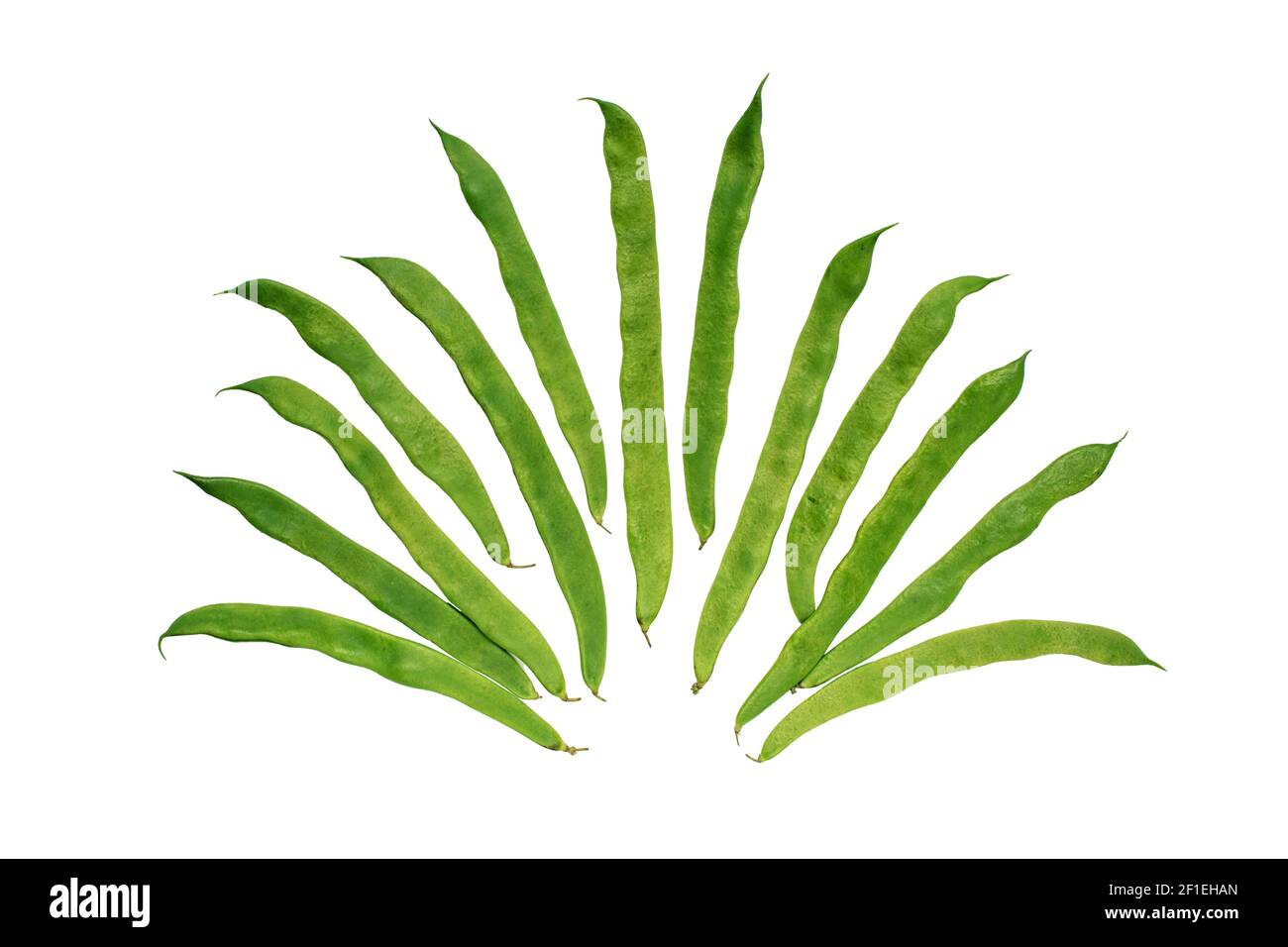 Flat runner bean pods heap isolated on white. Green legume vegetable