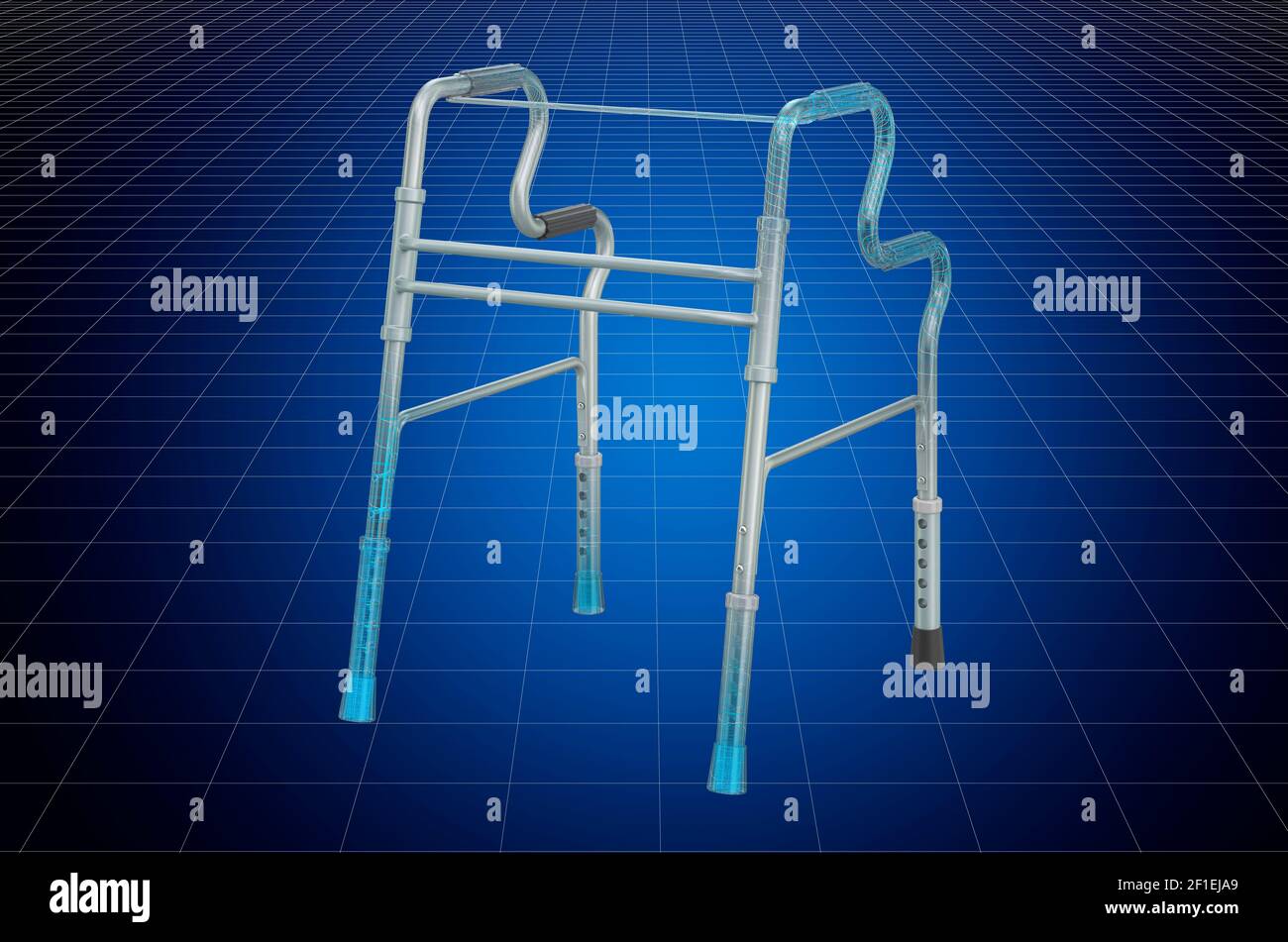 Visualization 3d cad model of walking frame, blueprint. 3D rendering