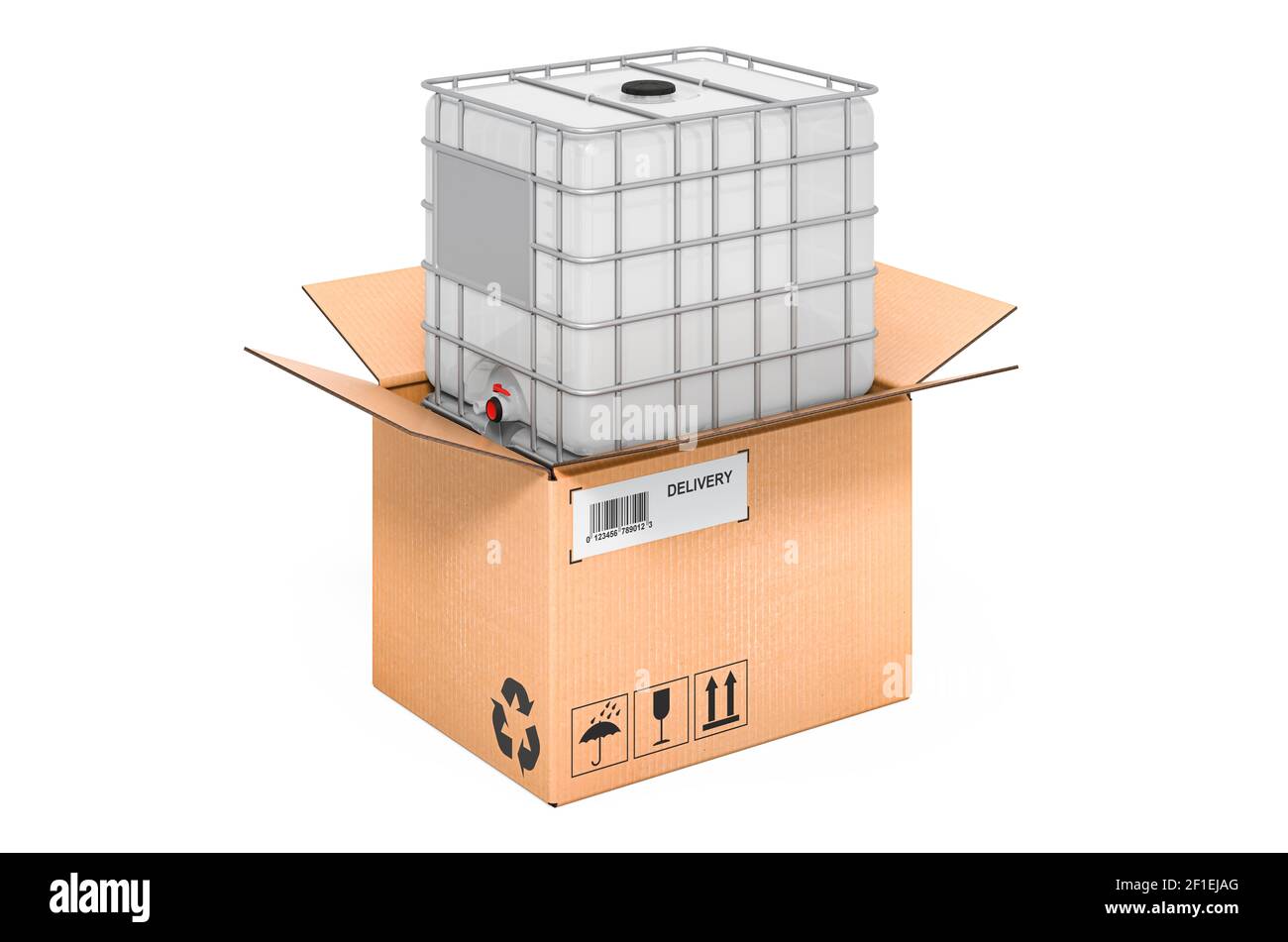 Intermediate bulk container inside cardboard box, delivery concept. 3D