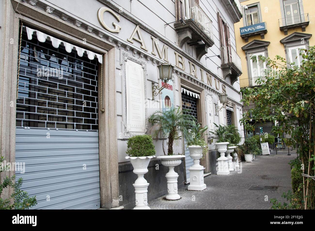 Historical bar in Naples Caffè Gambrinus closed due to new anti-contagion provisions, during the first day of the lockdown that brings Campania into t Stock Photo