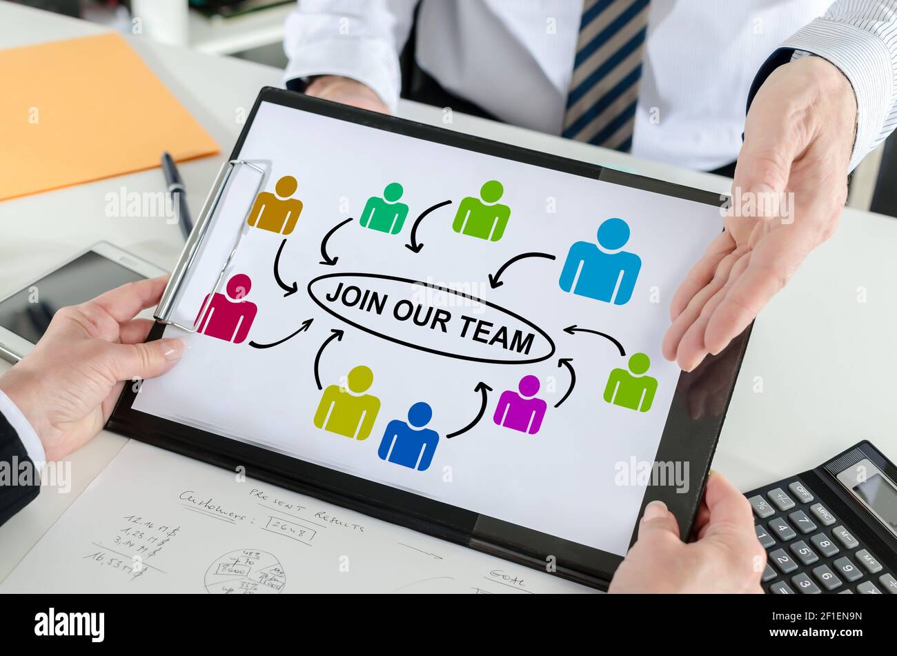 Join our team concept shown by a businessman Stock Photo - Alamy