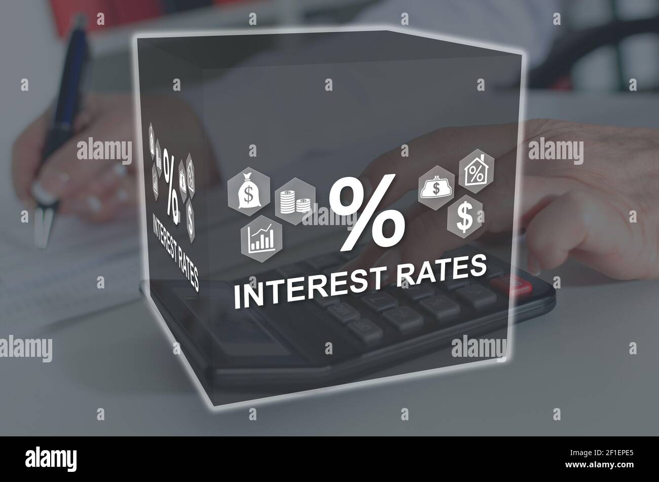 Interest rates concept illustrated by a picture on background Stock ...