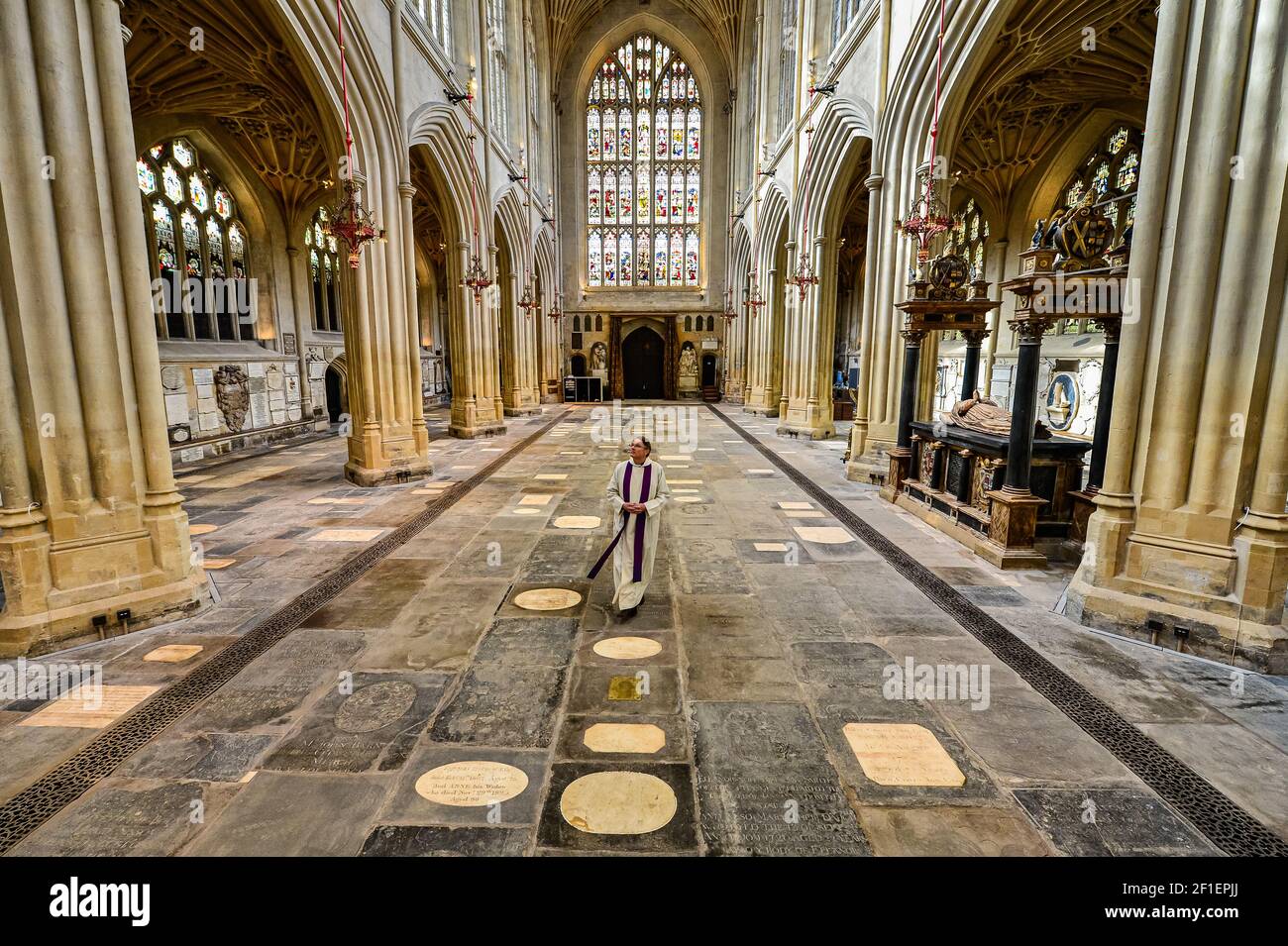 Rector, Canon Guy Bridgewater looks at the completed works inside Bath ...