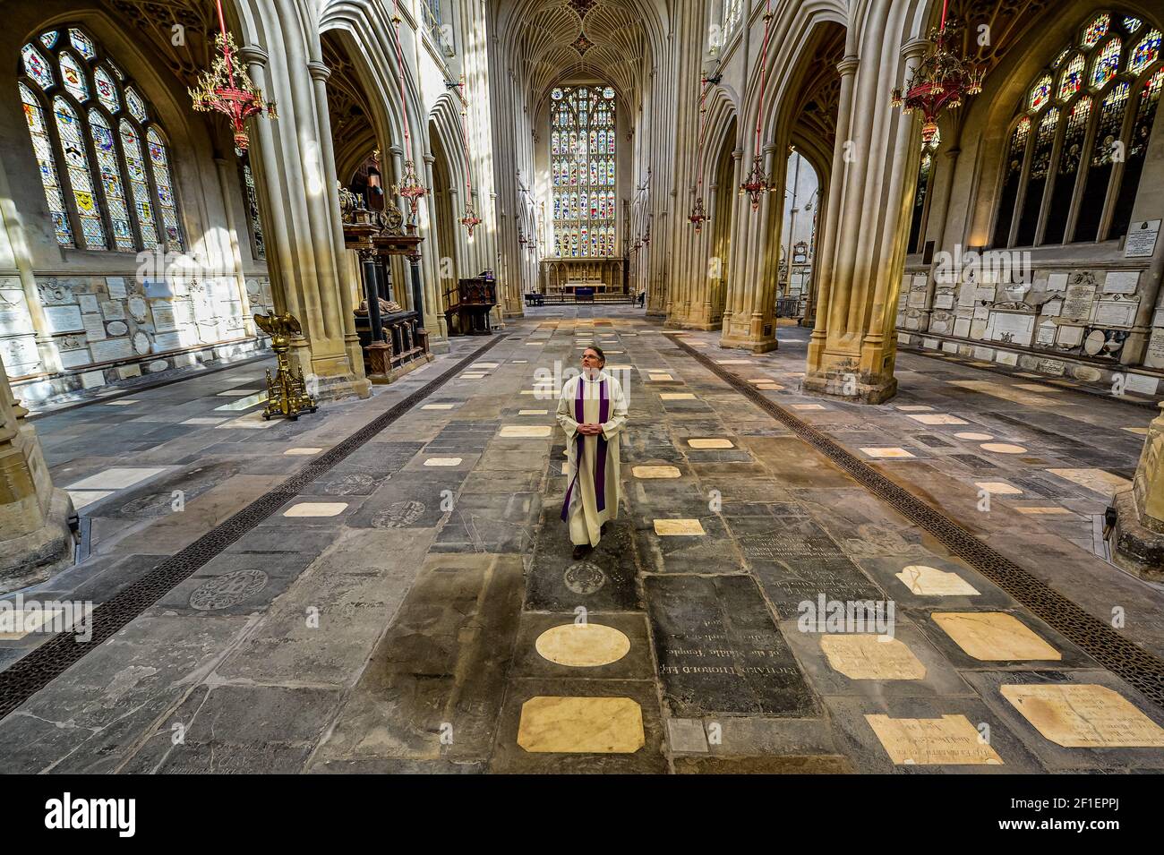 Rector, Canon Guy Bridgewater looks at the completed works inside Bath ...