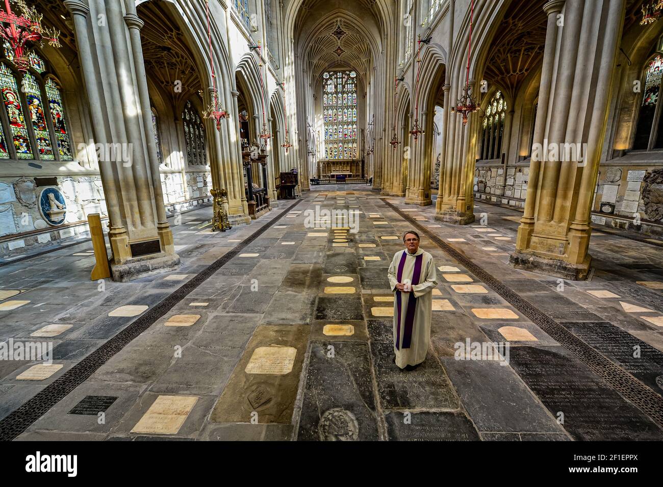 Rector, Canon Guy Bridgewater looks at the completed works inside Bath ...
