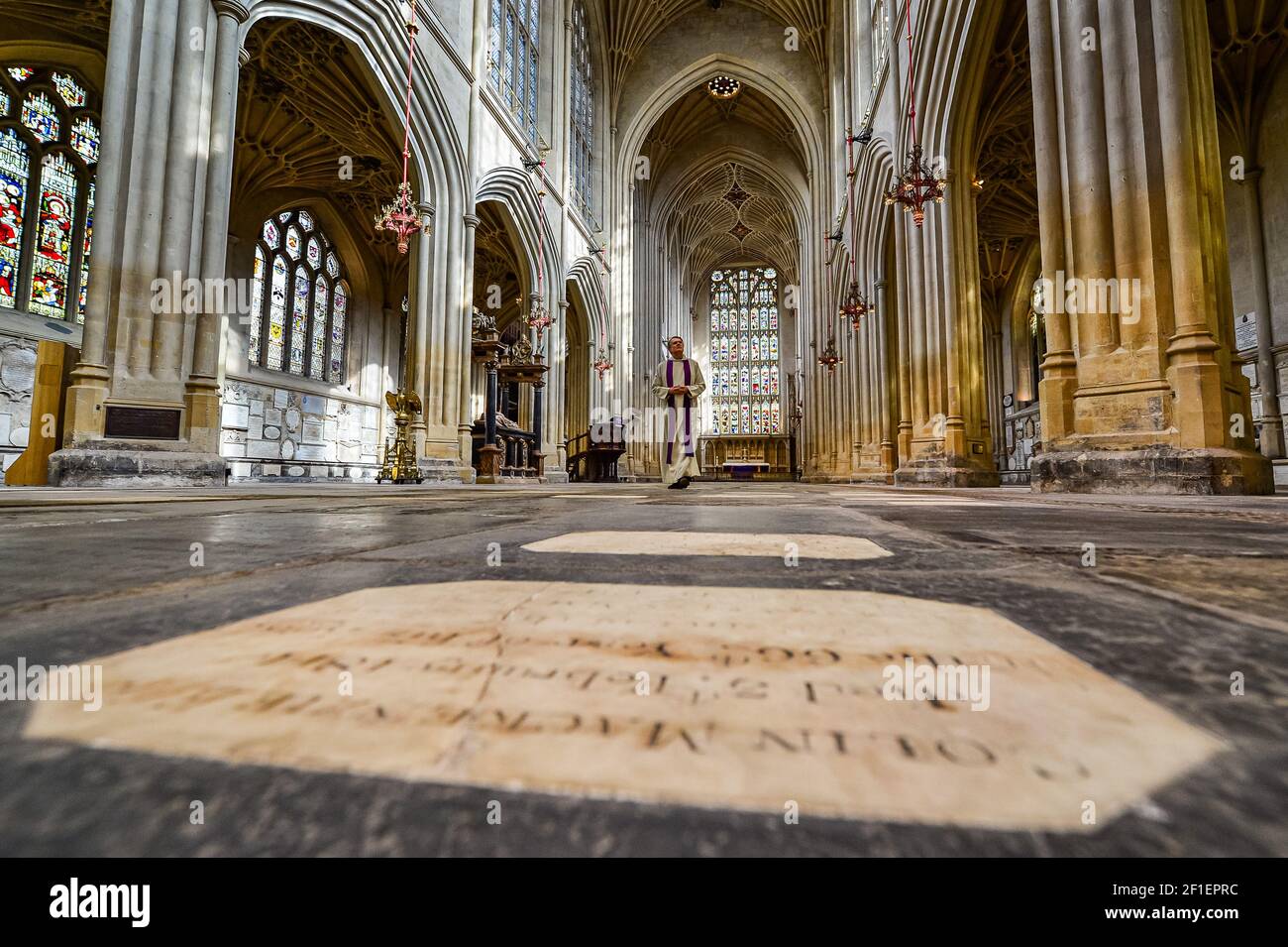 Rector, Canon Guy Bridgewater looks at the completed works inside Bath ...