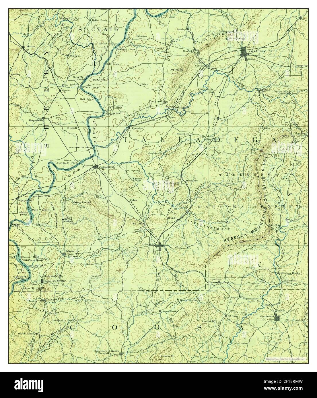 Talladega, Alabama, map 1892, 1:125000, United States of America by Timeless Maps, data U.S. Geological Survey Stock Photo